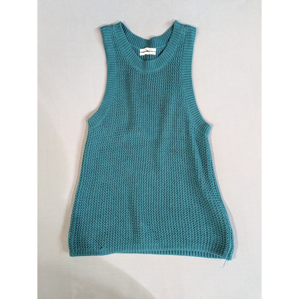 Anthropologie Teal Blue Knit Sleeveless Sweater Tank Top Medium Boho Textured